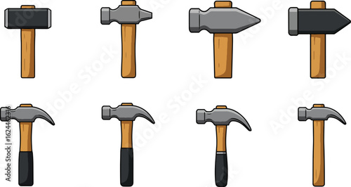 Cartoon hammer illustrations set