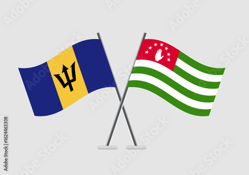 Barbados and Abkhazia vector flags crossed in simple 2D flat design