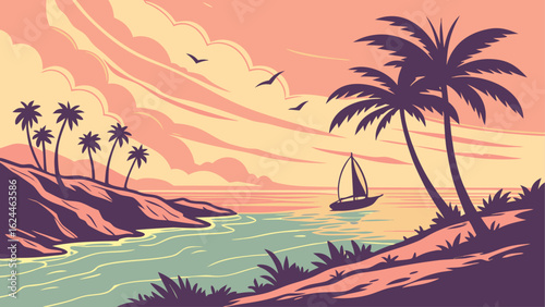 vector illustration of a tropical beach