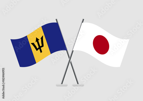 Barbados and Japan vector flags for global design concept