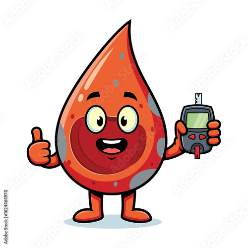 Animated Character Holding Blood Glucose Meter, Fun Science Concept, Digital Art, Educational Environment