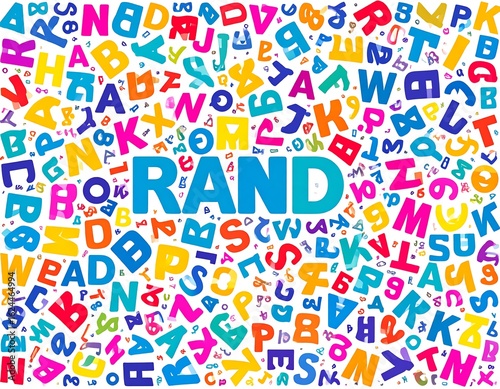 Colorful word cloud of letters surrounding the word 