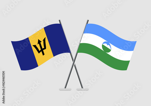 Barbados and Kabardino-Balkaria vector flags crossed for cultural themes