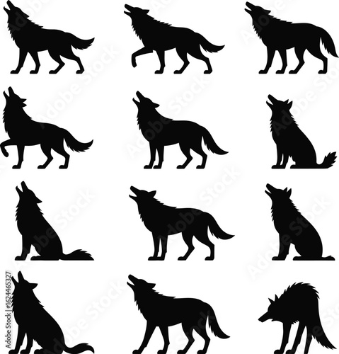 Howling wolves silhouettes wolf animal