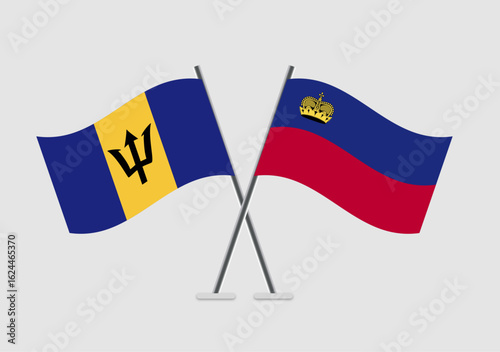 Barbados and Liechtenstein vector flags in patriotic flat graphic style