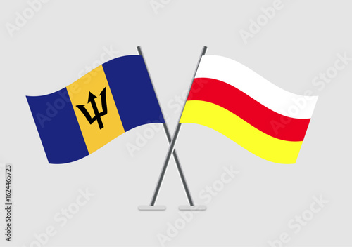 Barbados and North Ossetia vector flags arranged in centered symmetry