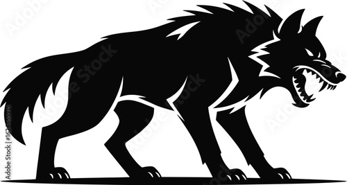 Black wolf snarling aggressive wild animal silhouette