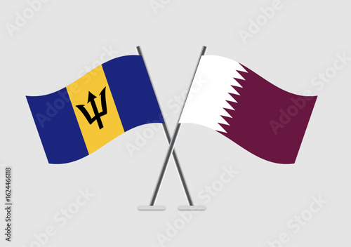 Barbados and Qatar vector flags symbolizing alliance in vector art