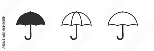 Set of umbrella icon. Umberella in different styles, solid silhouette, detailed outline, and simple line umbrella