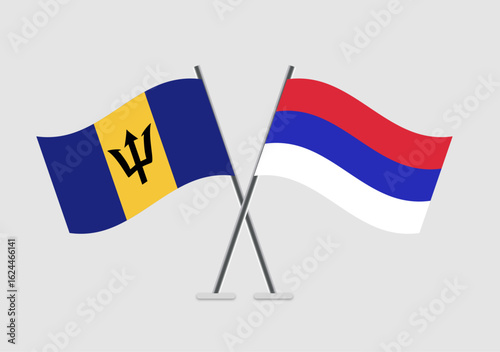 Barbados and Republika Srpska vector flags with minimal patriotic graphics