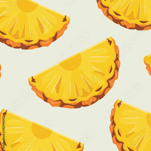Seamless pattern of bright yellow pineapple slices with textured edges