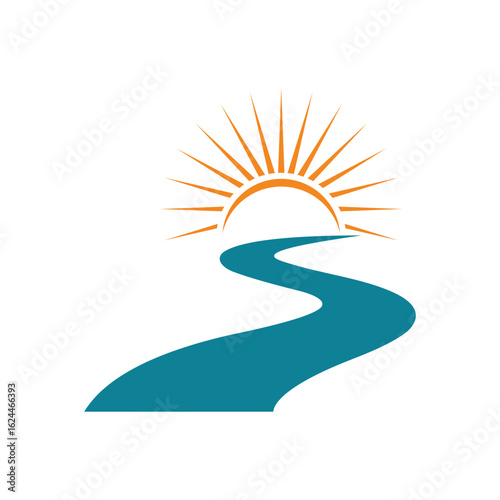 river and road logo design vector template