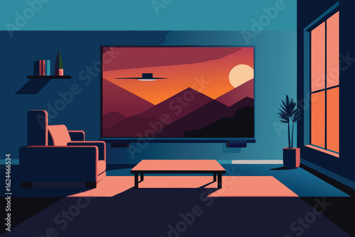 interactive tv wall in modern living room  .eps