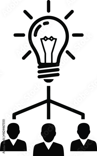 Vector art of a group of people connected to a light bulb representing a bright idea and successful collaboration for business solution