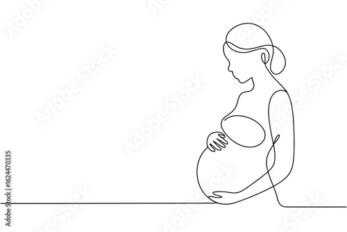 Minimalist line drawing of a pregnant woman holding her belly