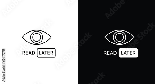 A minimalist "Read Later" icon with a stylized eye, shown in two variations for light and dark mode interfaces.