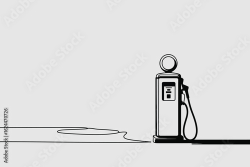 Vintage gas pump with spilled fuel on a light gray background