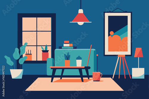 living room with art supplies and creativity theme.eps