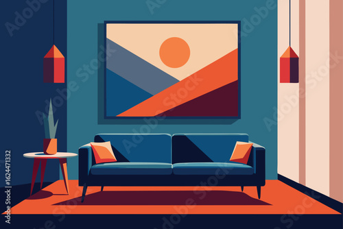 living room with bold abstract wall art  .eps
