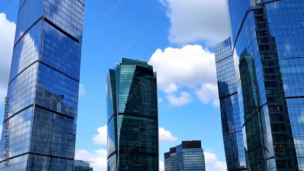 Modern glass skyscrapers against a clear blue sky Modern glass skyscrapers against a clear blue sky