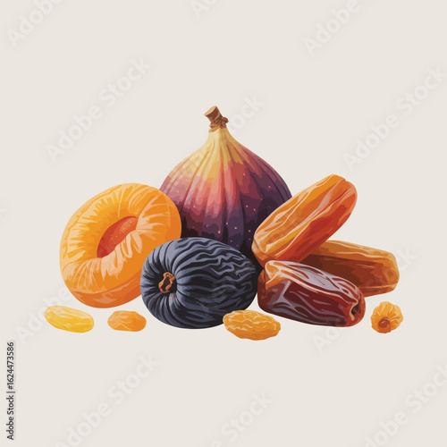 Assortment of dried fruits including figs dates apricots and prunes