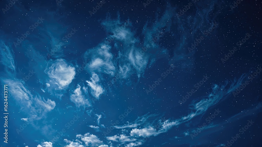 Fototapeta premium A deep blue sky scattered with billowy white clouds