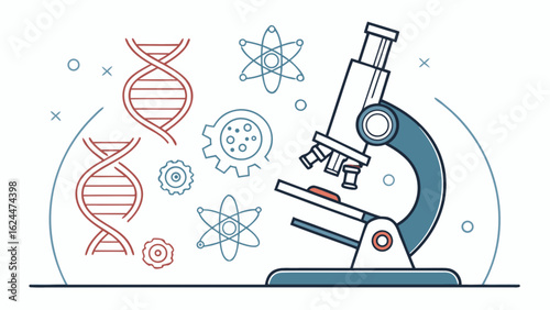 Microscope dna atom science and technology research and development laboratory equipment illustration