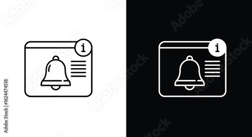 A line icon of a browser notification with a bell and a new message alert.