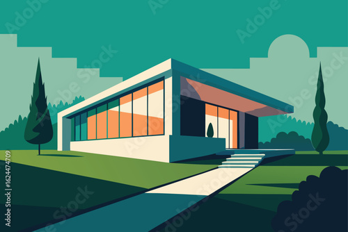 minimal modern suburban house with green lawn fron (1).eps