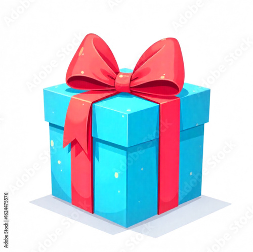Light blue  gift box with red ribbon for Christmas, birthday or other holiday