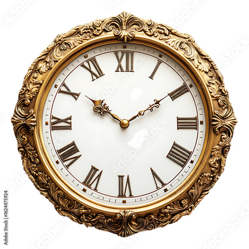 Classic wall clock with a golden frame