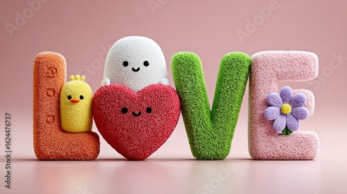 Cute Plush LOVE Letters Decoration with Chick Heart Flower Elements for Valentine's Day Children's Day Warm Scene Layout