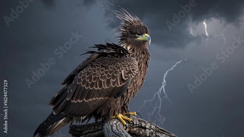 Long-Crested Eagle in Thunderous Sky