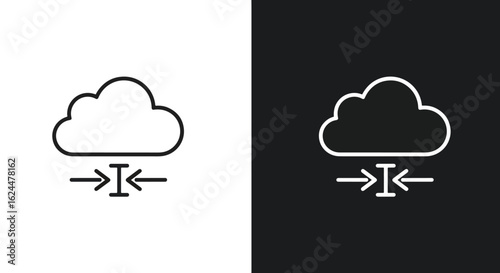 A set of two simple line icons, one black and one white, depicting a cloud with a width measurement symbol underneath.