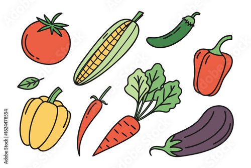 Vibrant Vegetable Medley: An appetizing illustration of diverse fresh vegetables. Each is a perfect embodiment of nature's bounty, ready to brighten any culinary creation.