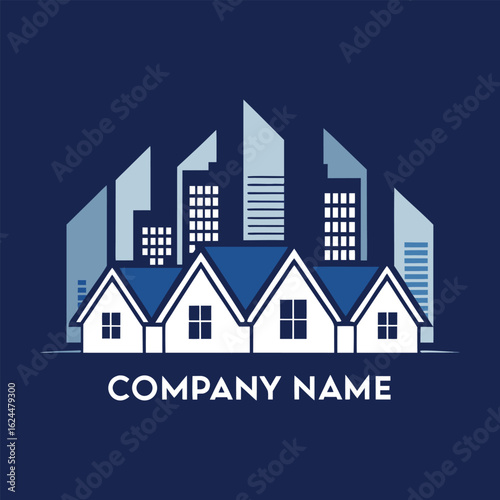 Modern Real Estate Logo Featuring Residential Homes and Skyscrapers – Ideal for Property Developers, Realtors, and Construction Firms