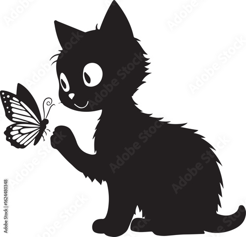 Playful Cat & Butterfly Silhouette Vector Bundle