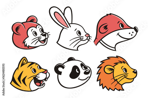 Animal Cartoon Faces Set: a vivid set of charming animal cartoon faces, exuding playful personalities. It's perfect for infusing delightful touches into various projects.