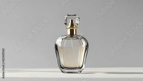 Elegant perfume bottle with thin black outline design creates minimal luxurious aesthetic on white base
