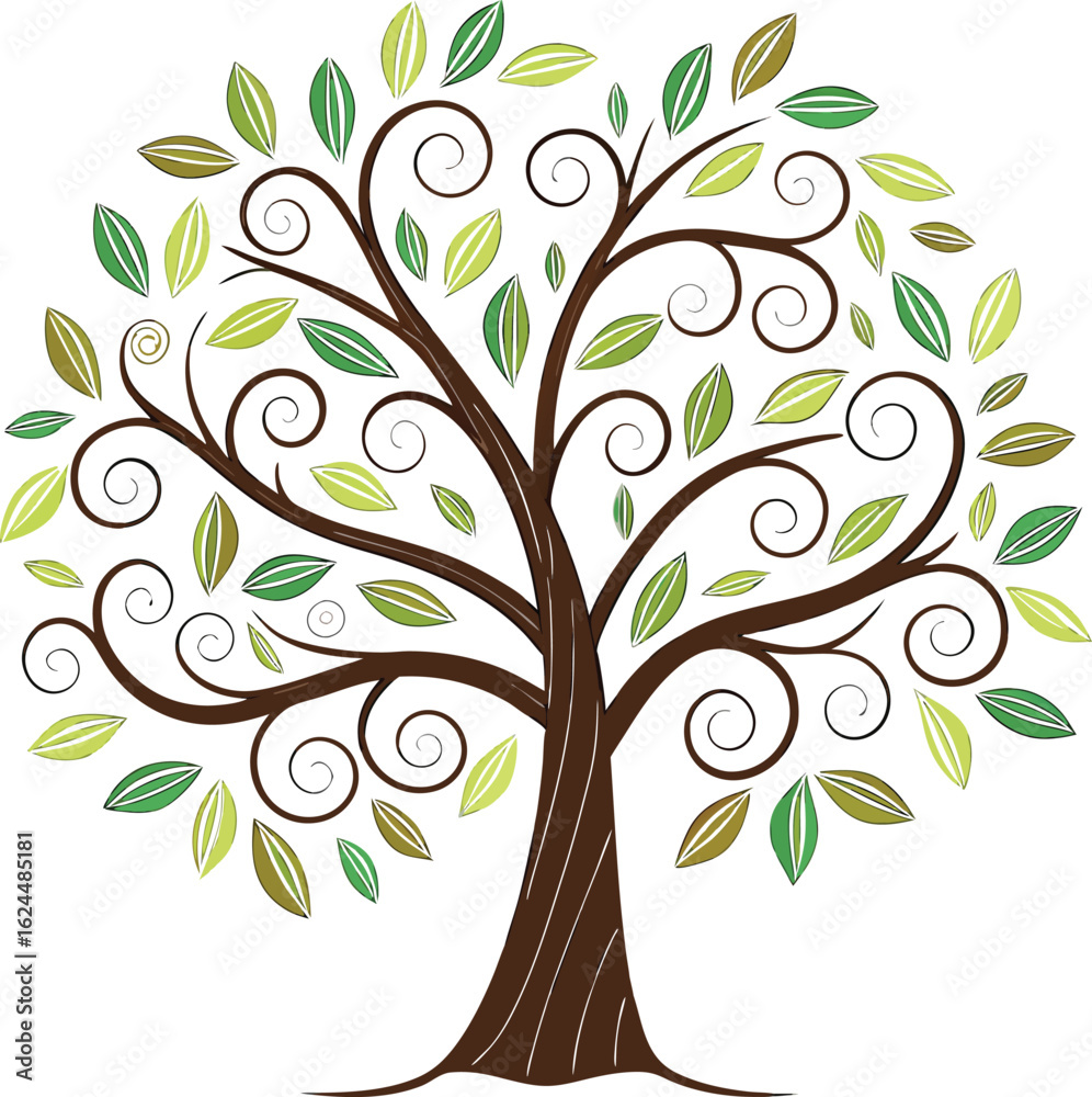Obraz premium Whimsical decorative tree with swirling branches and leafy canopy