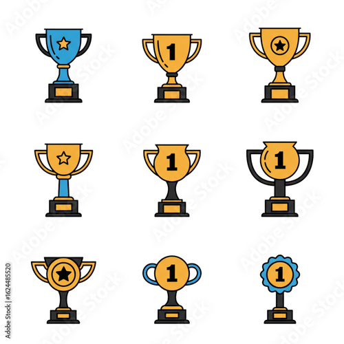 Celebrate victory with these unique trophy icons for champion awards and achievement recognition