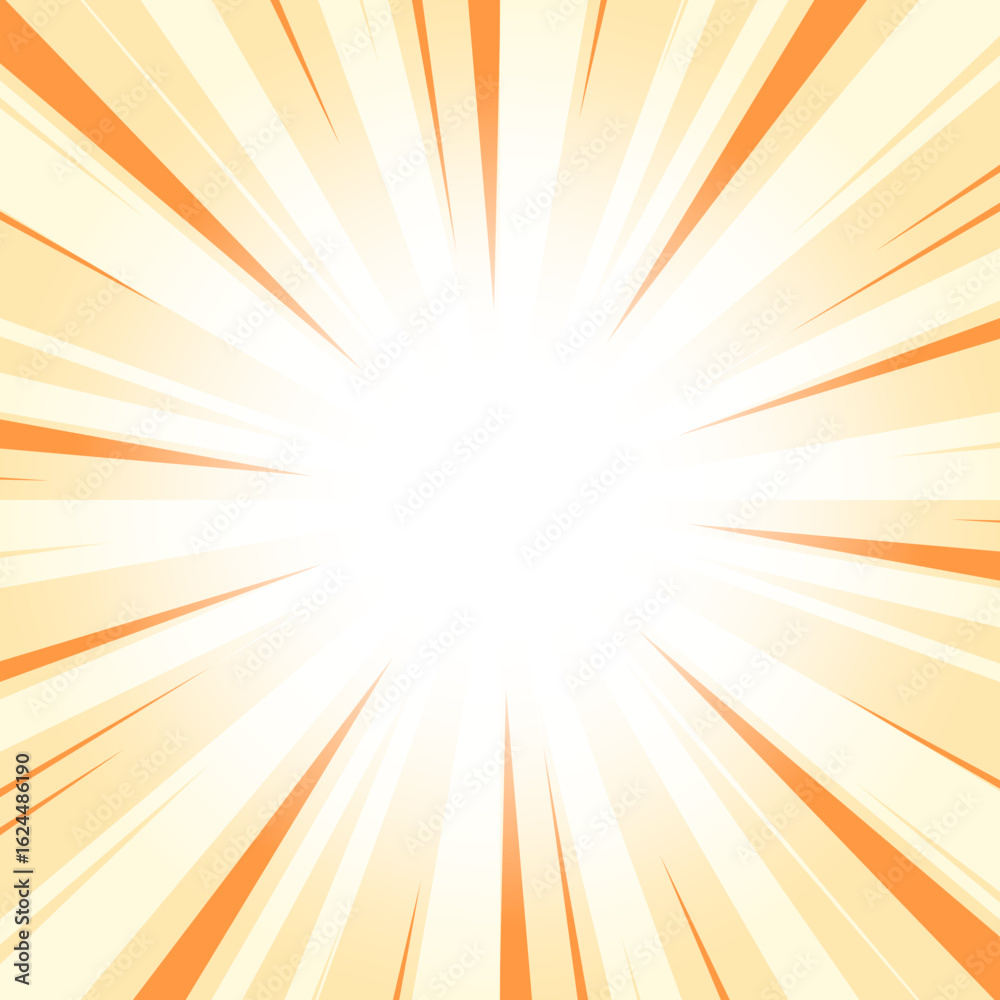 Obraz premium Royal Orange Abstract Glowing Sunburst Background. Yellow Color Glow Effect Sunburst Background for Presentation, Banner, Poster, Flyer, Sales. Pop Art Poster for Summer and Spring Theme.