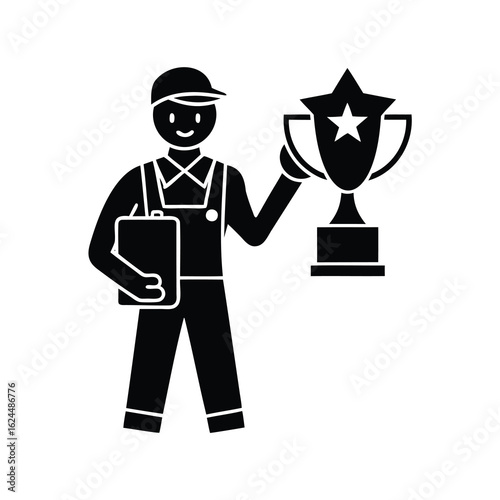 silhouette of a businessman stand and holding up a trophy
