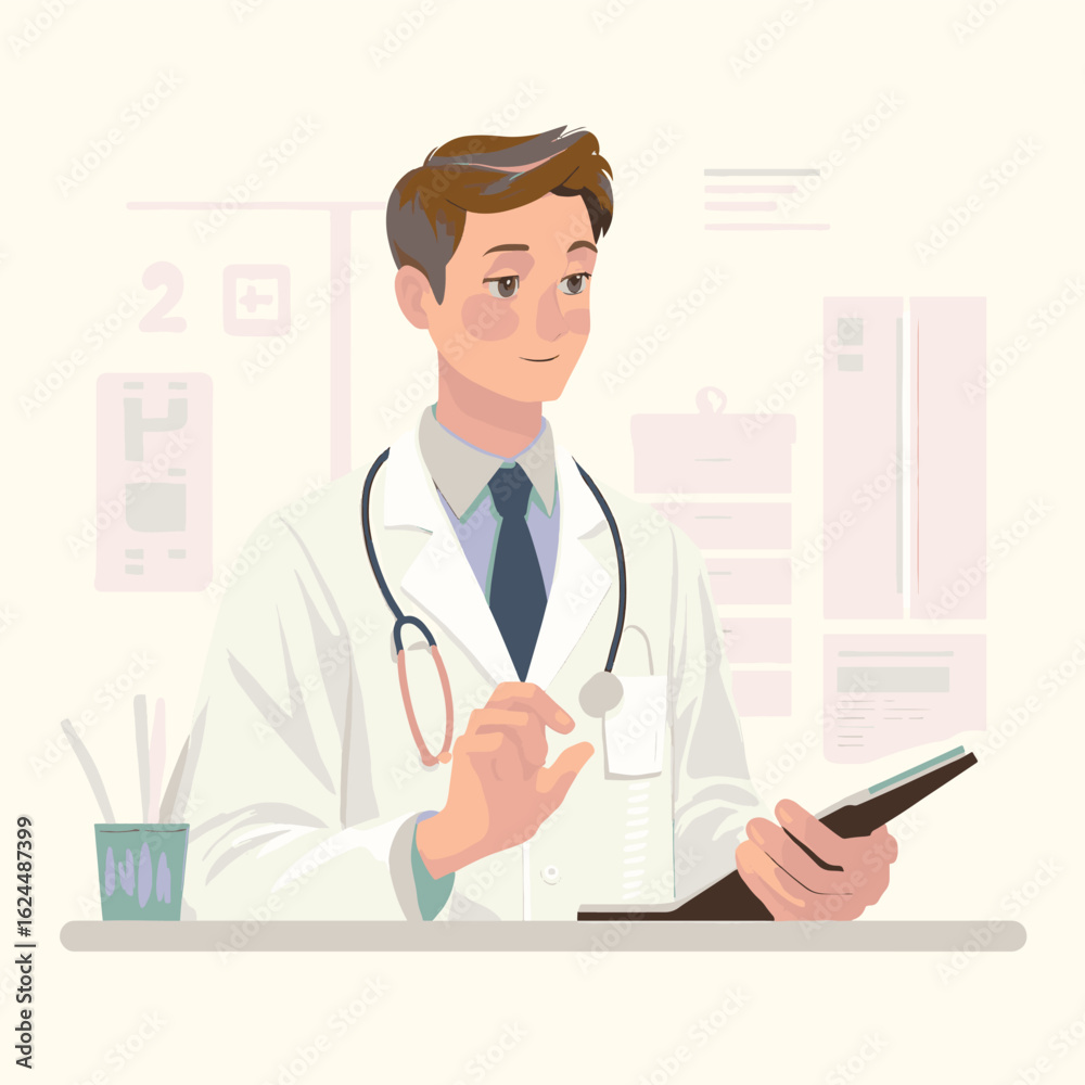 Flat Vector Illustration of a General Practitioner Doctor Flat Vector Illustration of a General Practitioner Doctor