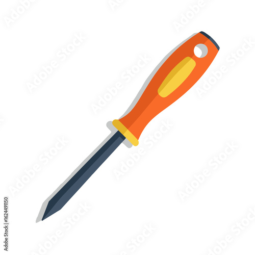 Flathead screwdriver with orange handle and black tip  