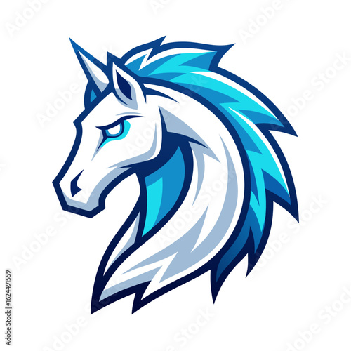 Wallpaper Mural White Horse Mascot: Minimalist Ice-Blue Logo with Sharp Mane Torontodigital.ca