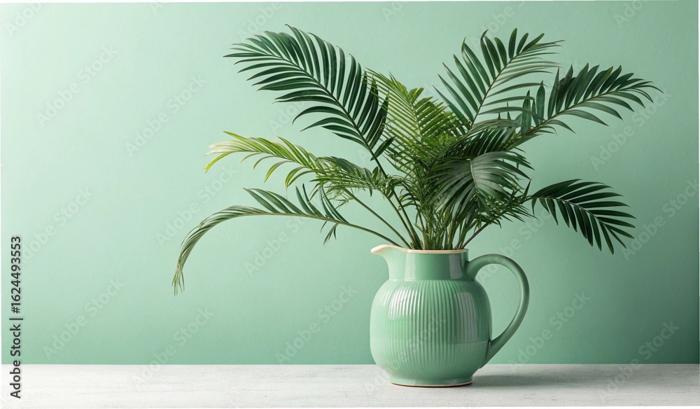 Tropical beach with palm tree silhouette in a vase on blue background Tropical beach with palm tree silhouette in a vase on blue background