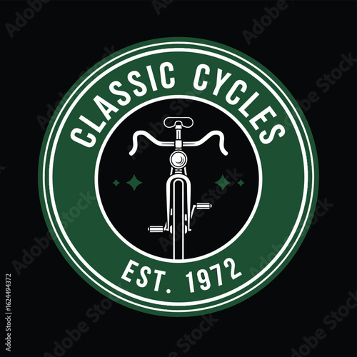 A vintage-style circular logo for a bicycle shop named Classic Cycles, established in 1972.