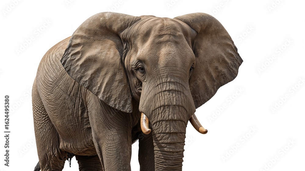 Obraz premium Single elephant standing on a white surface