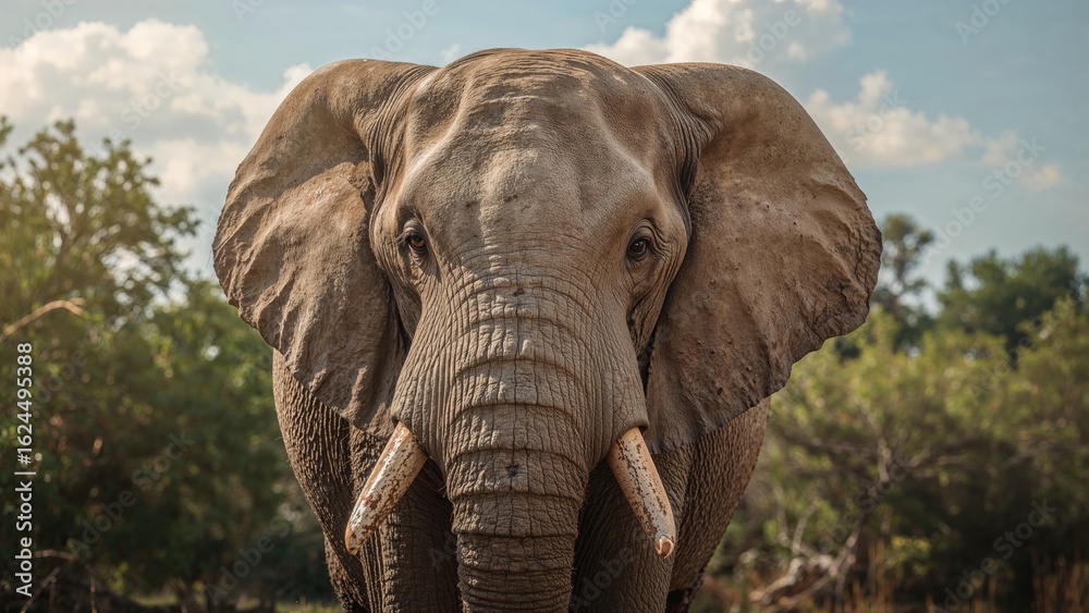 Obraz premium Wild African Elephant Observed in Protected Wildlife Area